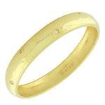 Stainless Steel Yellow Gold-Tone Hammered Finish White CZ Bangle Bracelet