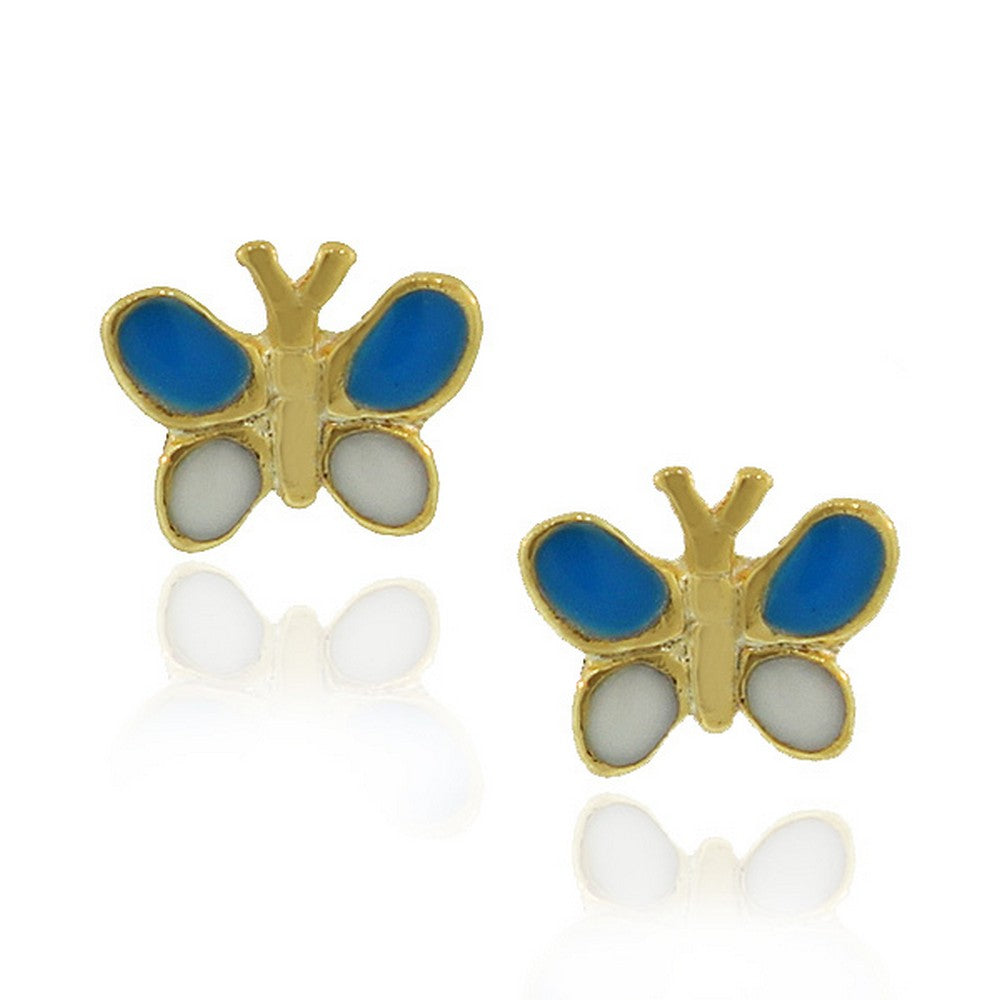 Fashion Alloy Yellow Gold-Tone White Blue Butterfly Stud Earrings
