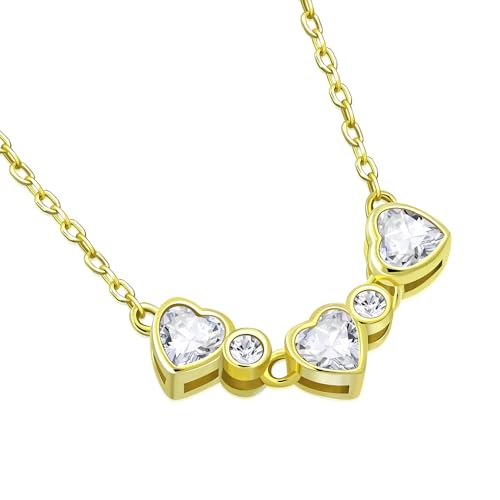 My Daily Styles Elegant 925 Sterling Silver Necklace with 3 CZ Hearts Attached - Bezel Set, 18" Chain