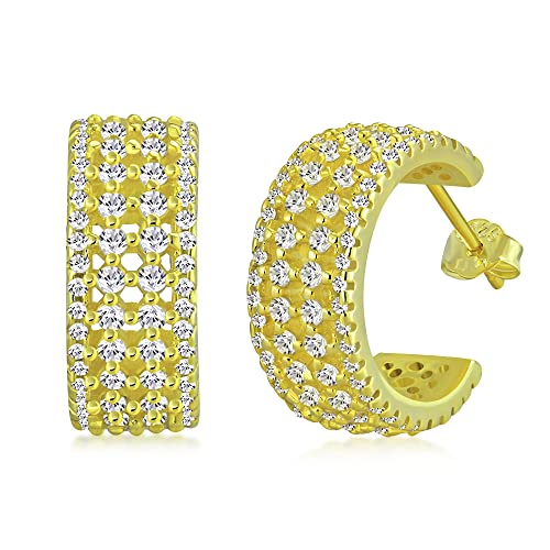 925 Sterling Silver Huggie Hoop Earrings Cubic Zirconia