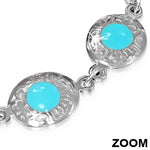 Stainless Steel Silver-Tone Circle Blue Turquoise-Tone Charm Womens Link Bracelet