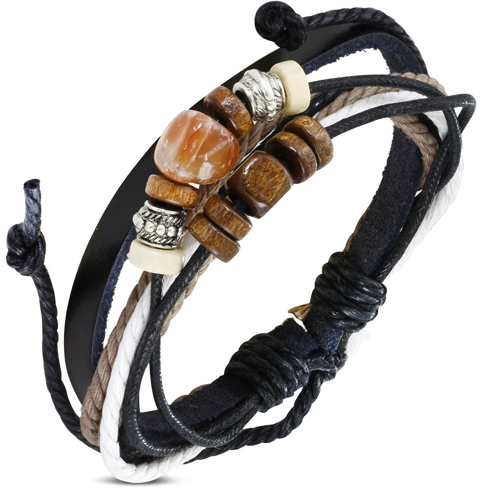 My Daily Styles Multi-Wrap Leather Rope Beaded Wristband Adjustable Bracelet, 10"