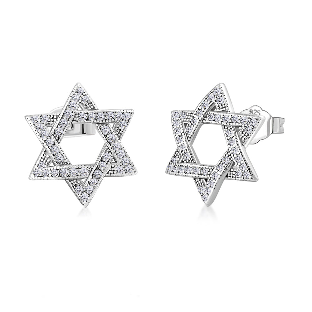 925 Sterling Silver CZ Jewish Star of David Womens Girls Stud Earrings