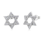 925 Sterling Silver CZ Jewish Star of David Womens Girls Stud Earrings