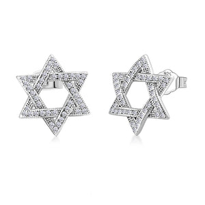 925 Sterling Silver CZ Jewish Star of David Womens Girls Stud Earrings