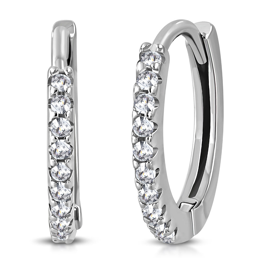 925 Sterling Silver White Clear CZ Hoop Huggie Earrings 0.65"