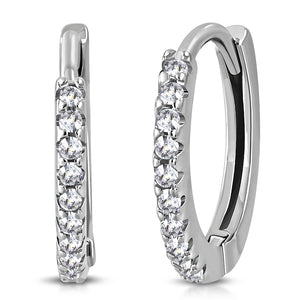 925 Sterling Silver White Clear CZ Hoop Huggie Earrings 0.65"