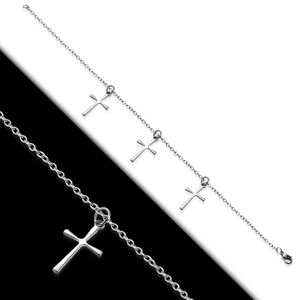 Stainless Steel Religious Cross Link Chain Anklet Bracelet, 10"