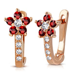 925 Sterling Silver Rose Gold-Tone Red CZ Small Girls Hoop Huggie Flower Floral Earrings, 0.5"
