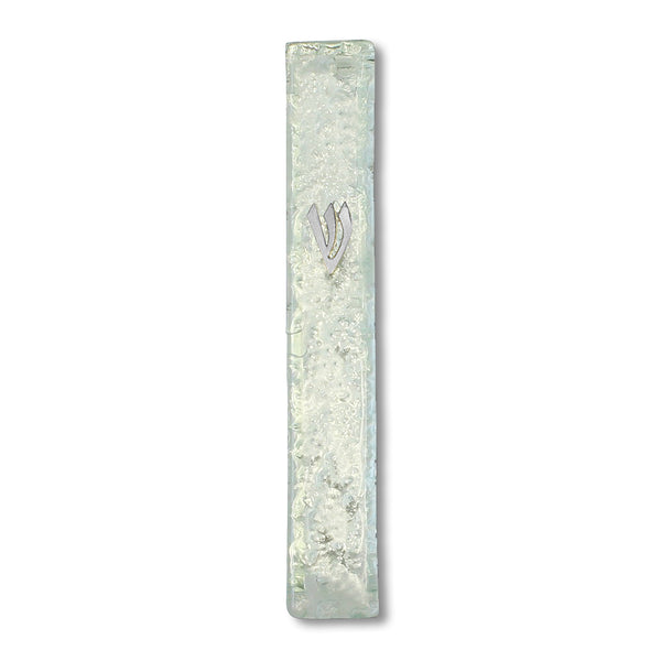 Mezuzah Case - Glass Transparent Jewish  Blessing for Home with Attached Shin, 5"