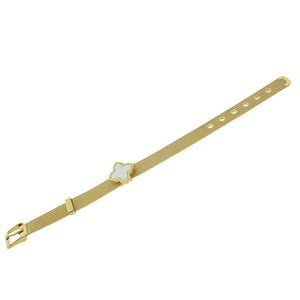 Stainless Steel Yellow Gold-Tone Simulated Mother of Pearl Adjustable Mesh Bracelet