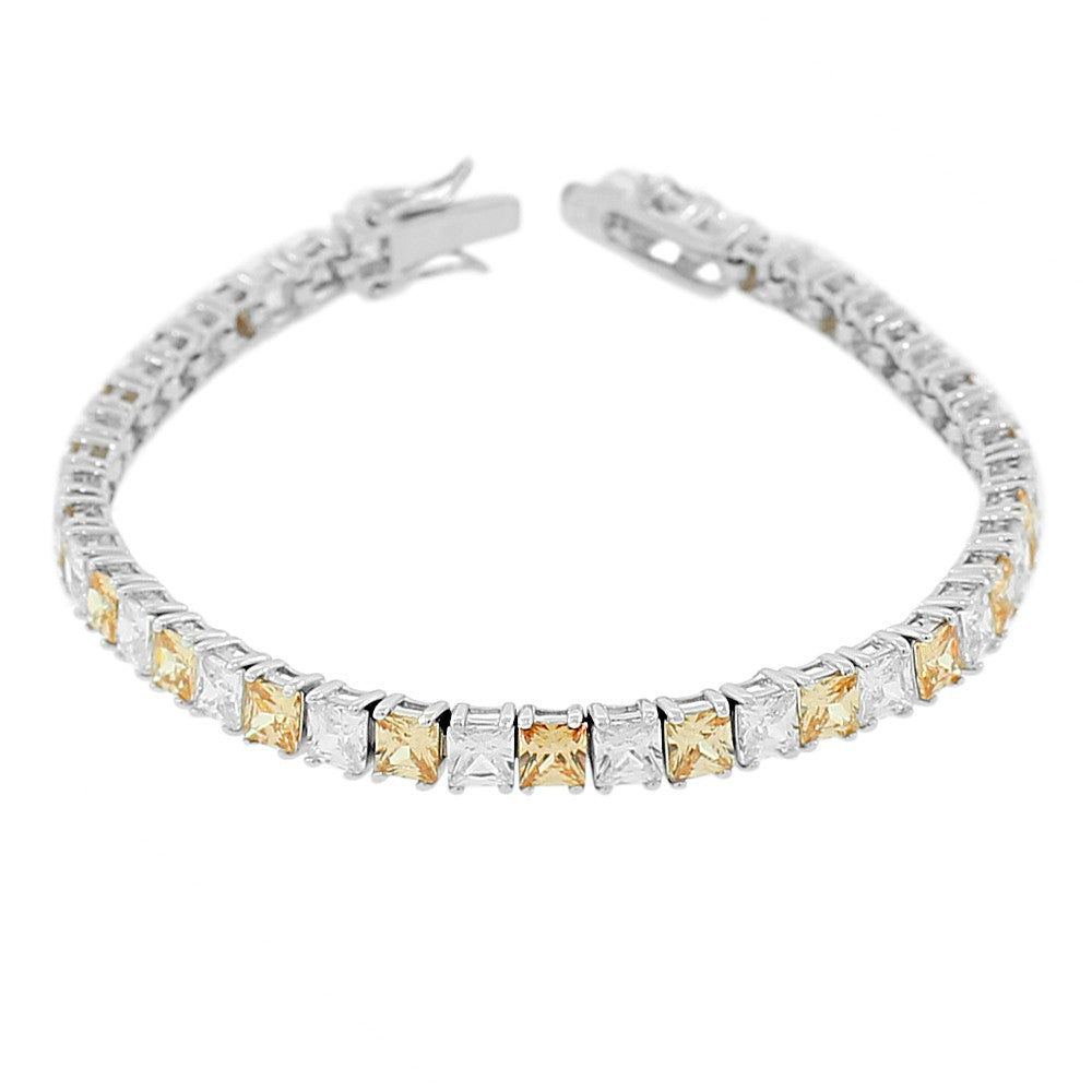 925 Sterling Silver Princess White Multicolor CZ Classic Tennis Bracelet