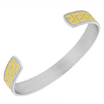 Stainless Steel Two-Tone Greek Key Men's Open End Bracelet