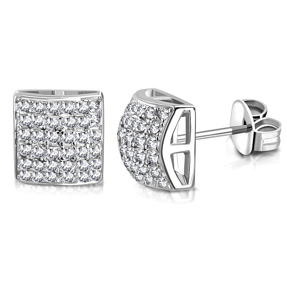 925 Sterling Silver Square White Clear CZ Screw Back Stud Earrings, 0.35"