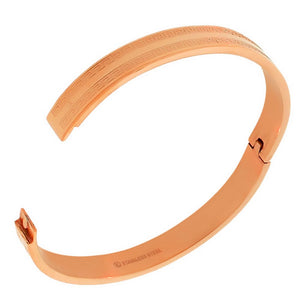 Stainless Steel Oval-Shaped Greek Key Rose Gold-Tone Classic Bangle Bracelet