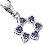 Multi Color Heart Six Point Star Necklace Sterling Silver