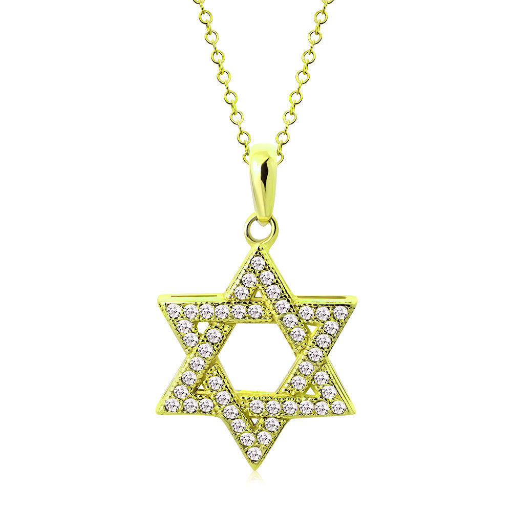 Gold Star of David Pendant Necklace in Sterling Silver