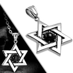 Stainless Steel Silver-Tone Black Simulated Gemstone Jewish Star of David Boys Mens Pendant Necklace