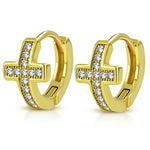 925 Sterling Silver CZ Cross Religious Hoop Huggie Womens Earrings