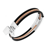 Stainless Steel Black Rubber Silicone Rose Gold-Tone Silver-Tone Twisted Cable Rope Men's Bracelet