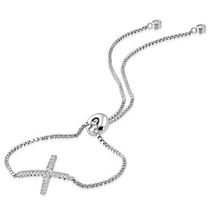 925 Sterling Silver Clear CZ Religious Cross Adjustable Chain Bracelet