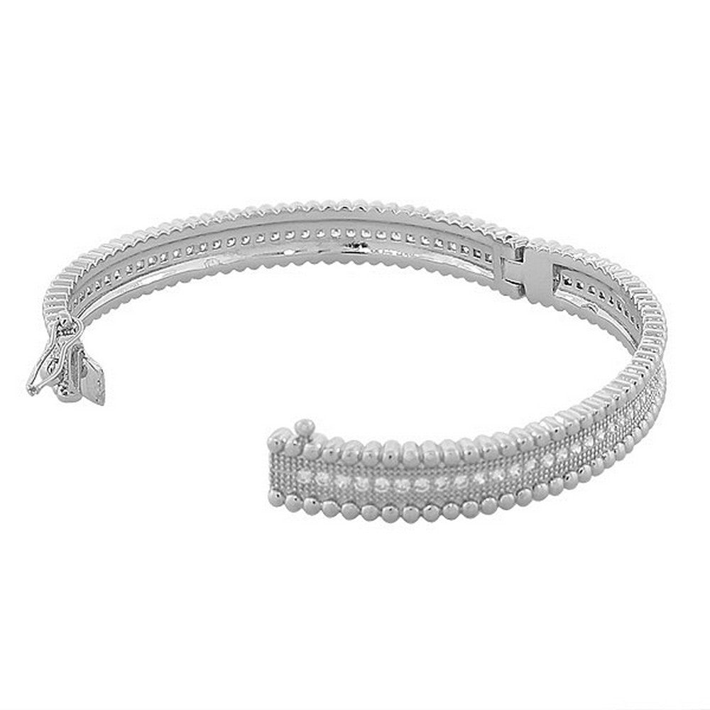 Fashion Alloy Silver-Tone White CZ Filigree Bangle Bracele