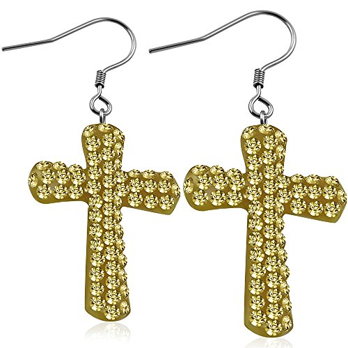 Fashion Alloy Green CZ Religious Cross Drop Dangle Earrings