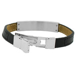 Stainless Steel Black Leather Yellow Gold-Tone Silver-Tone Men's Bracelet