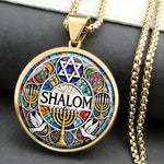 My Daily Styles Stainless Steel Star of David Menorah Pendant Necklace – SHALOM Jewish Medallion with Colorful Mosaic Design – 60cm Chain – Judaica Religious Jewelry Gift for Men & Women