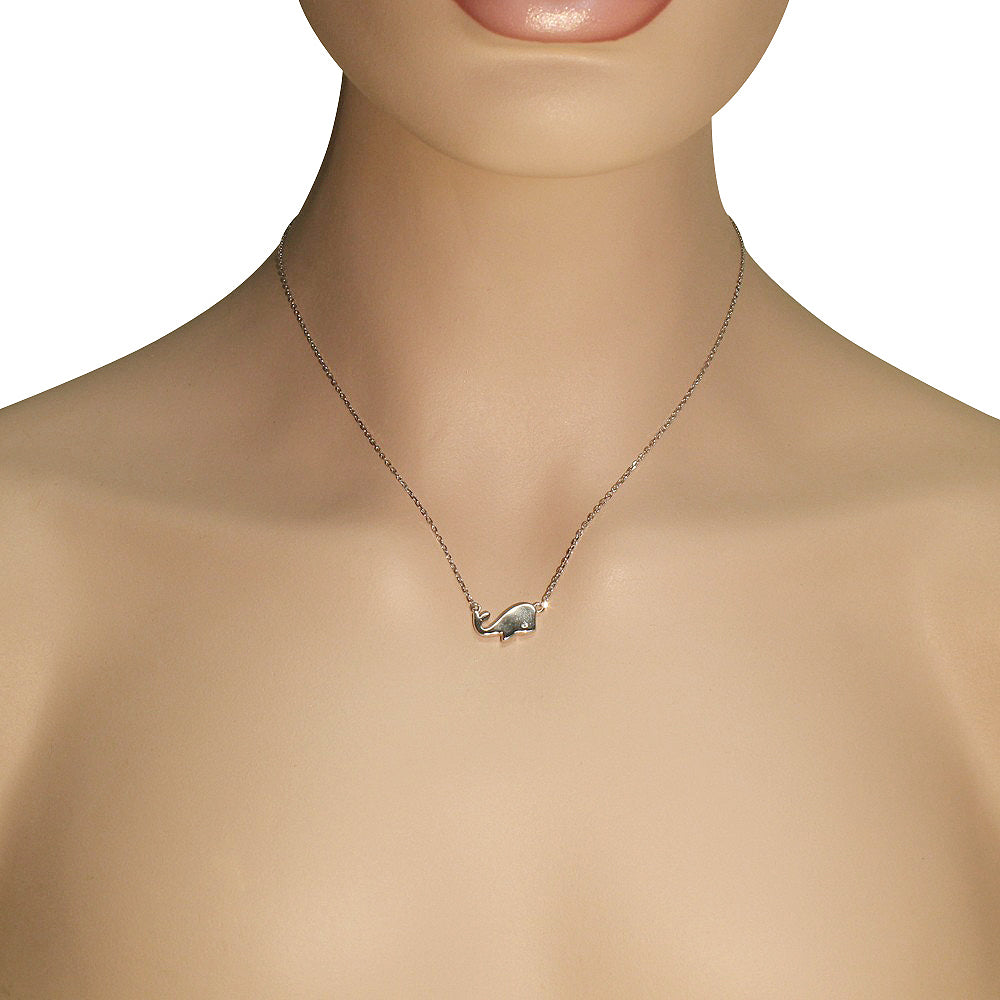 925 Sterling Silver White Clear CZ Polished Whale Pendant Necklace