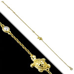 925 Sterling Silver Yellow Gold-Tone Bezel-Set CZ Turtle Anklet Bracelet