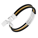 Stainless Steel Black Rubber Silicone Two-Tone Twisted Cable Rope Men's Bracelet