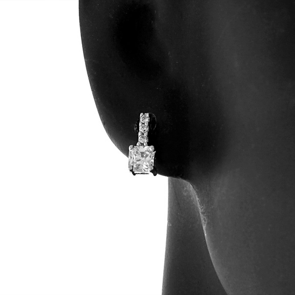 925 Sterling Silver White Princess-Cut Round CZ Womens Girls Small Stud Earrings