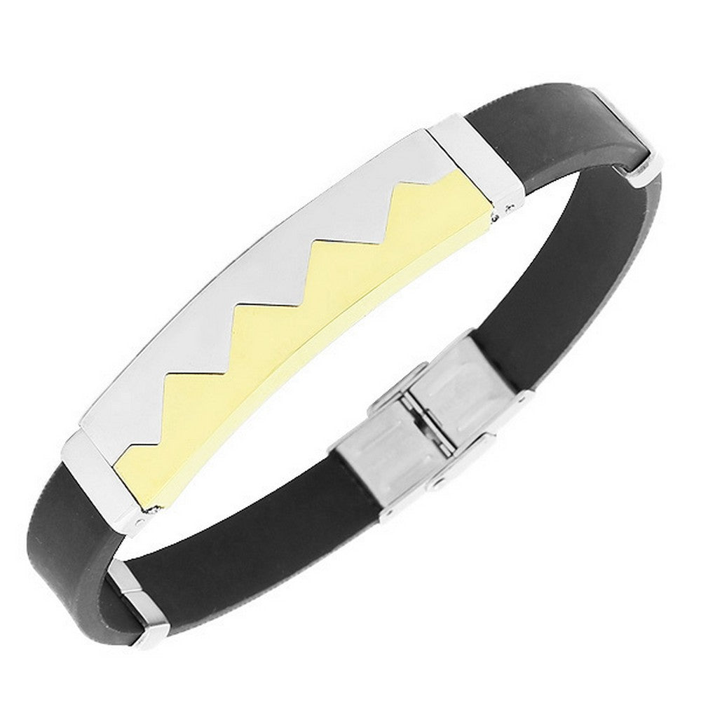 Stainless Steel Black Rubber Silicone Silver White Yellow Gold-Tone Mens Bracelet