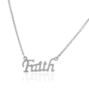 Stainless Steel Silver-Tone Faith Script Pendant Necklace