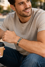 Stainless Steel Black Yellow Gold-Tone Silver-Tone CZ Greek Key Link Mens Bracelet