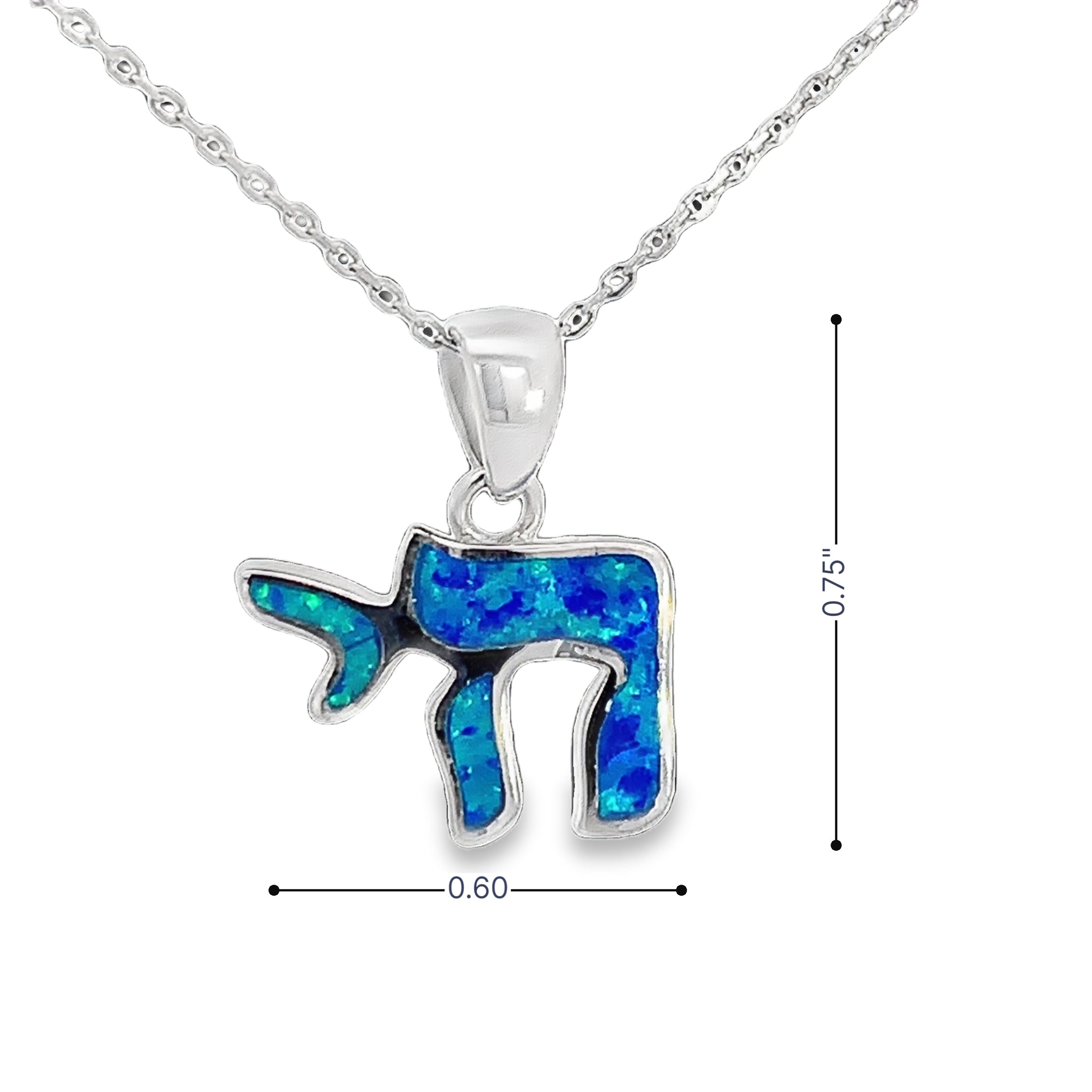 My Daily Styles 925 Sterling Silver Simulated Opal Chai Jewish Pendant