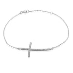 925 Sterling Silver Rose Gold-Tone Sideways White CZ Cross Link Chain Bracelet