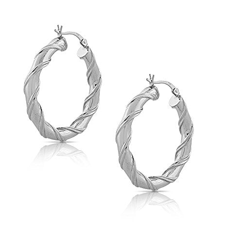925 Sterling Silver Round Hoop Earrings, 1"