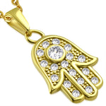 Stainless Steel Yellow Gold-Tone Statement Hamsa Hand Protection Pendant Necklace