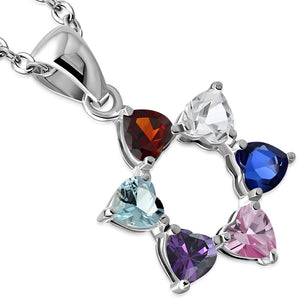 MultiColor Heart Shaped Star of David Necklace Pendant Sterling Silver