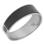 Stainless Steel Silver-Tone Black Large Statement Bracelet Bangle