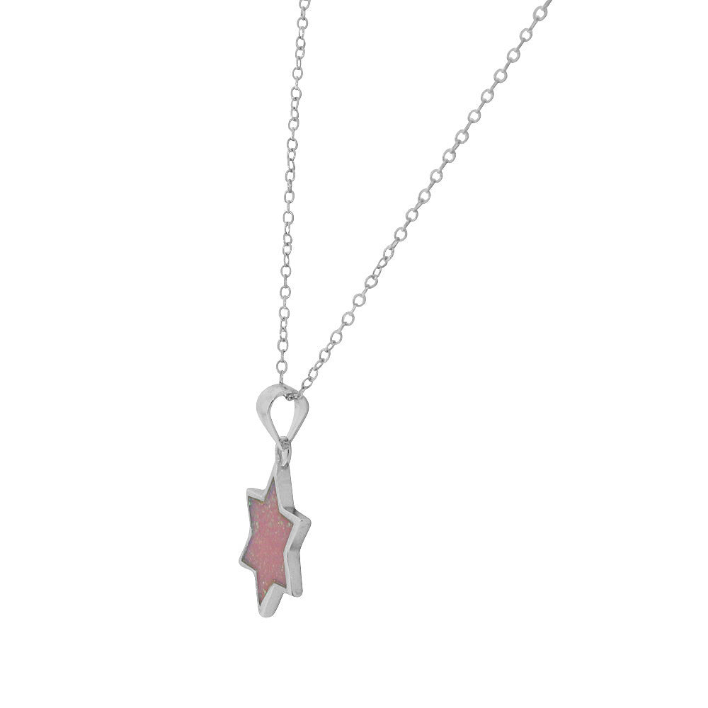 925 Sterling Silver Pink Simulated Opal Jewish Star of David Pendant Necklace