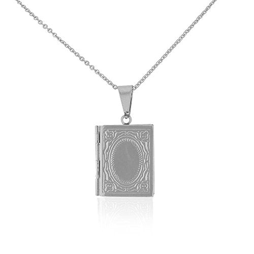 Stainless Steel Silver Book Locket, 20"