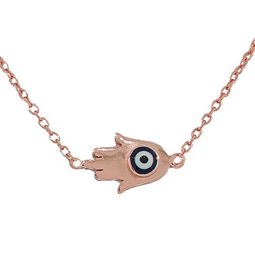 925 Sterling Silver Blue Hamsa Evil Eye Pendant Necklace With Chain