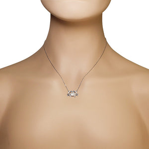 925 Sterling Silver White Clear Blue CZ Crab Pendant Necklace
