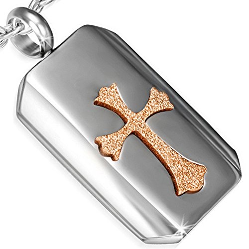 Stainless Steel Silver-Tone Yellow Gold-Tone Glitter Religious Cross Pendant Necklace