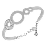 Stainless Steel Baguette White CZ Silver-Tone Adjustable Bangle Bracelet