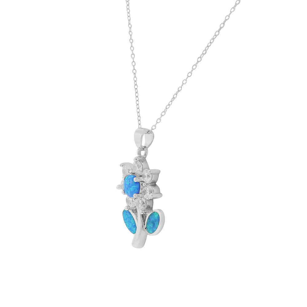 Opal Flower Charm Necklace