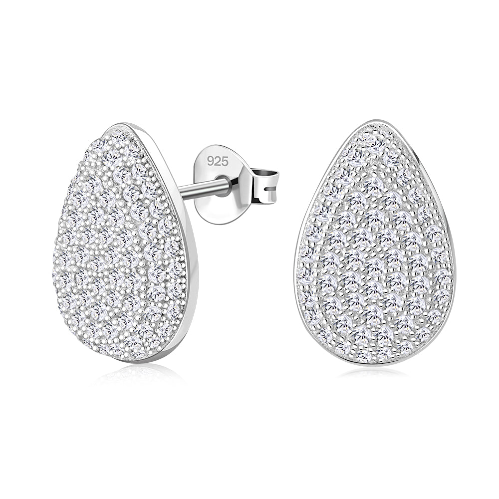 925 Sterling Silver White Clear CZ Teardrop Stud Earrings Pendant Necklace Set